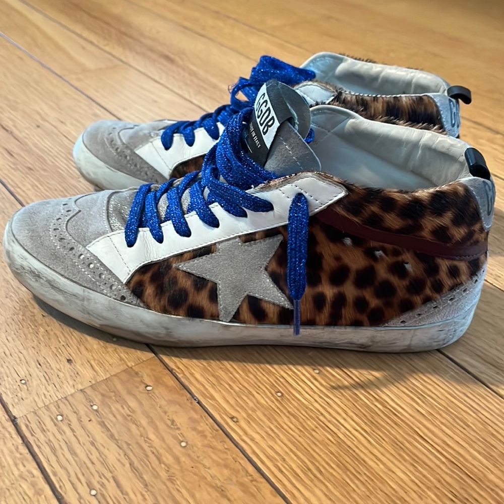 Golden Goose midstar leopard with blue laces